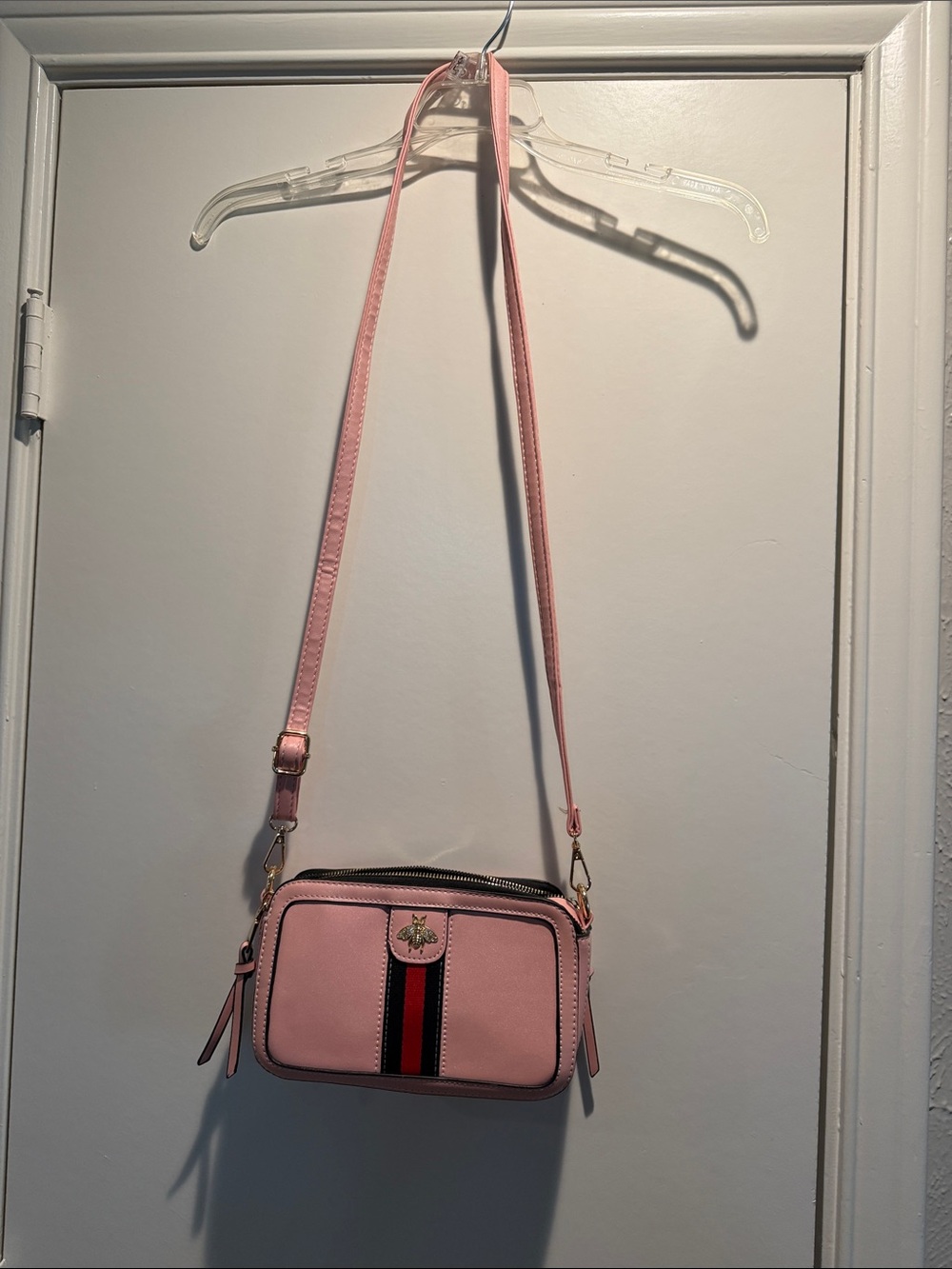 Amazon Pink Crossbody Shoulder Bag Bee with Stripe Accent